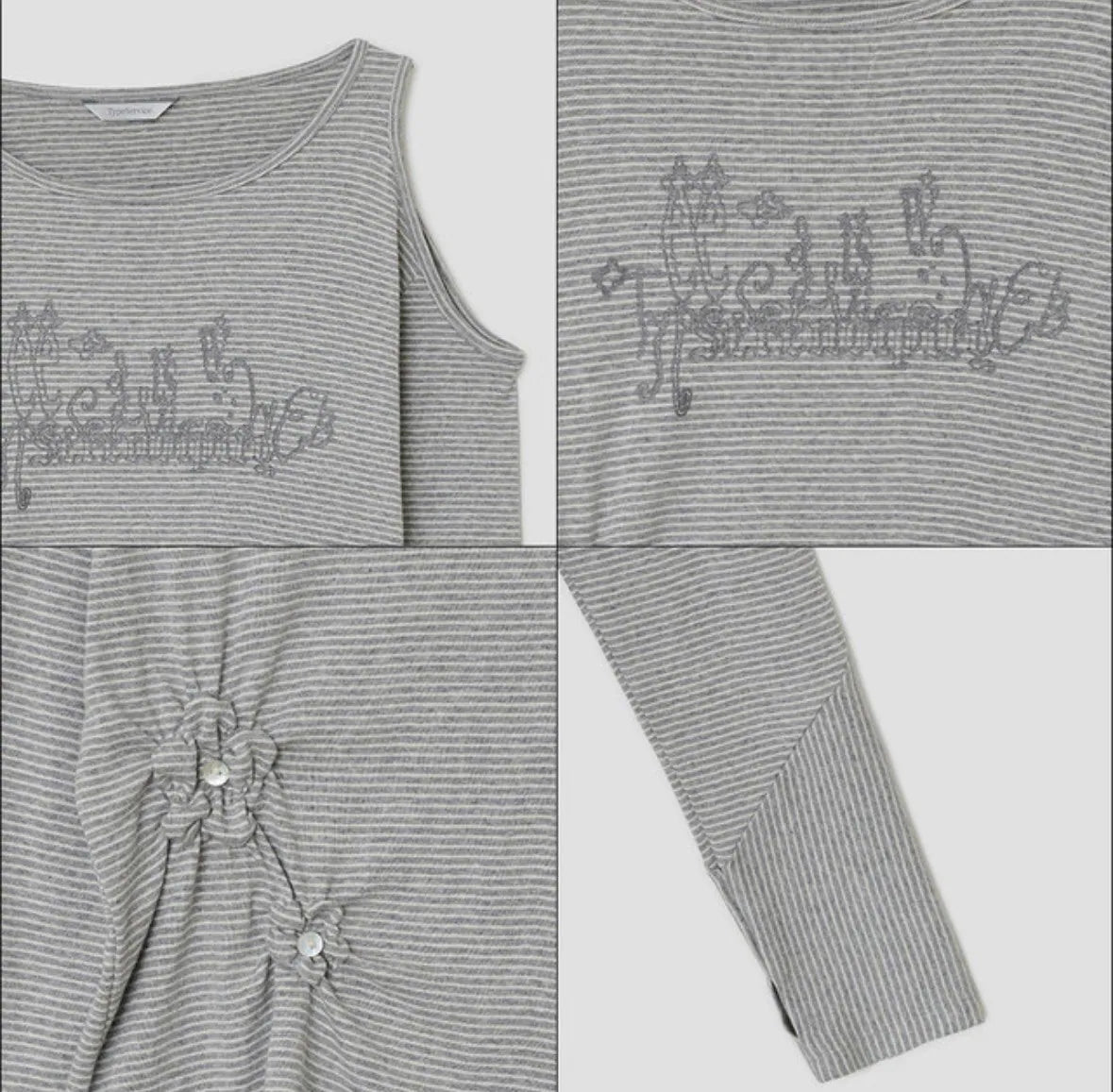 【typeservice】Flower Button Cut Out Top [Gray / Green]
