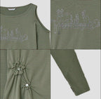 【typeservice】Flower Button Cut Out Top [Gray / Green]