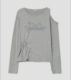 【typeservice】Flower Button Cut Out Top [Gray / Green]