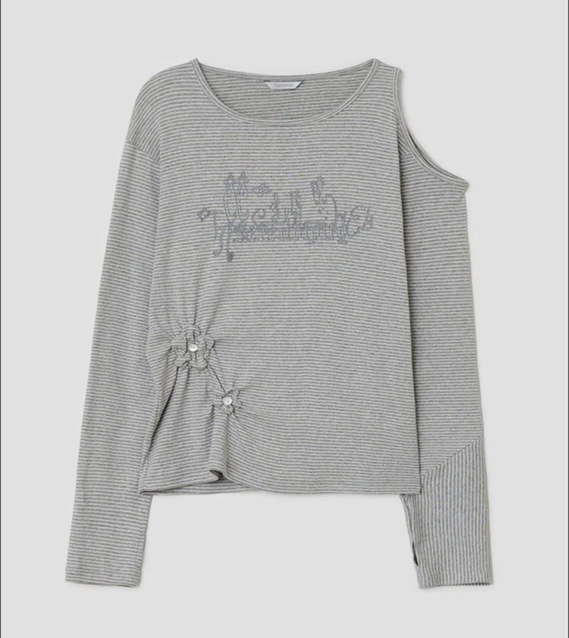 【typeservice】Flower Button Cut Out Top [Gray / Green]