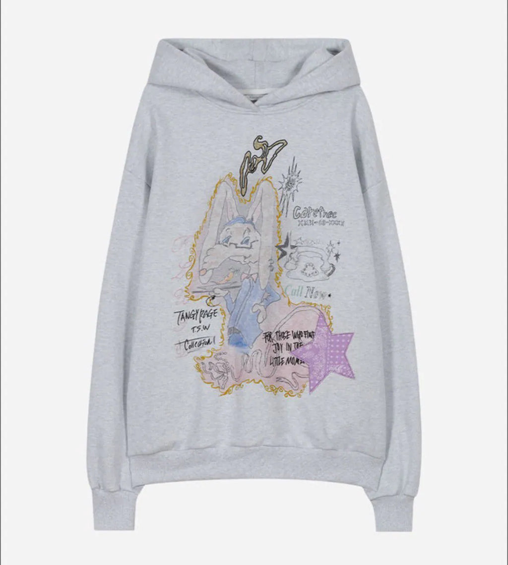 【typeservice】Star Patched Rabbit Hoodie [Grey / Black]