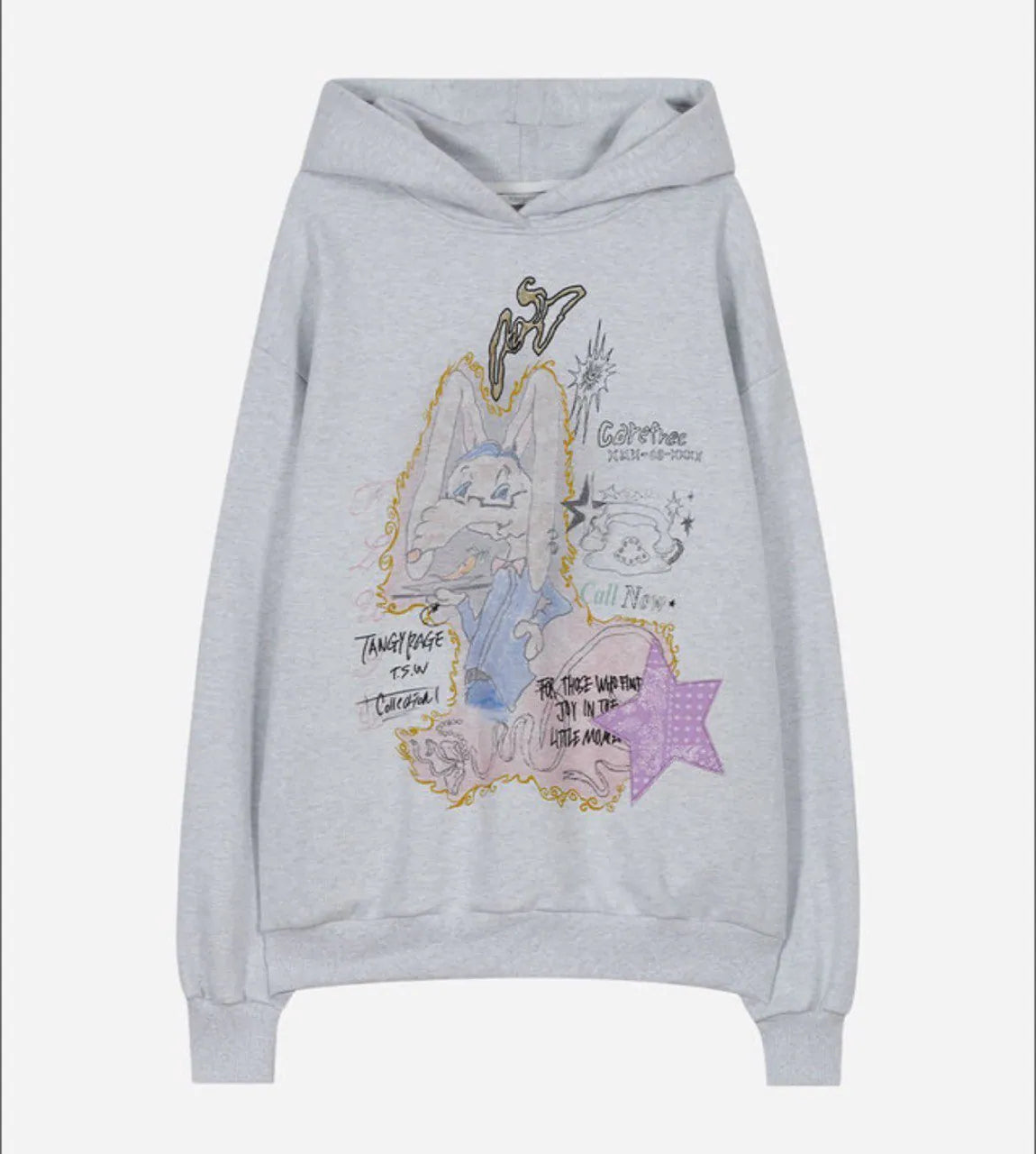 【typeservice】Star Patched Rabbit Hoodie [Grey / Black]