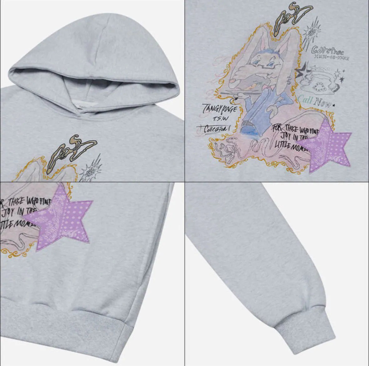 【typeservice】Star Patched Rabbit Hoodie [Grey / Black]