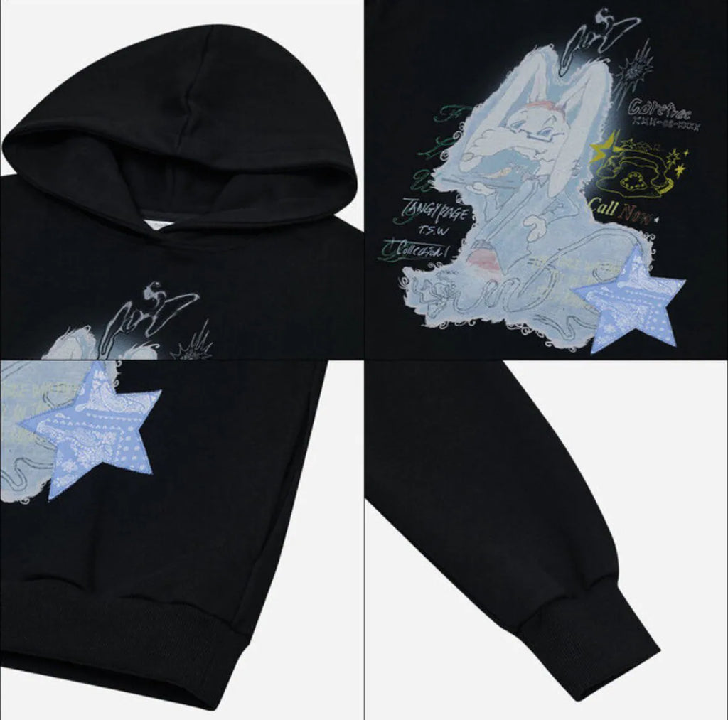 【typeservice】Star Patched Rabbit Hoodie [Grey / Black]