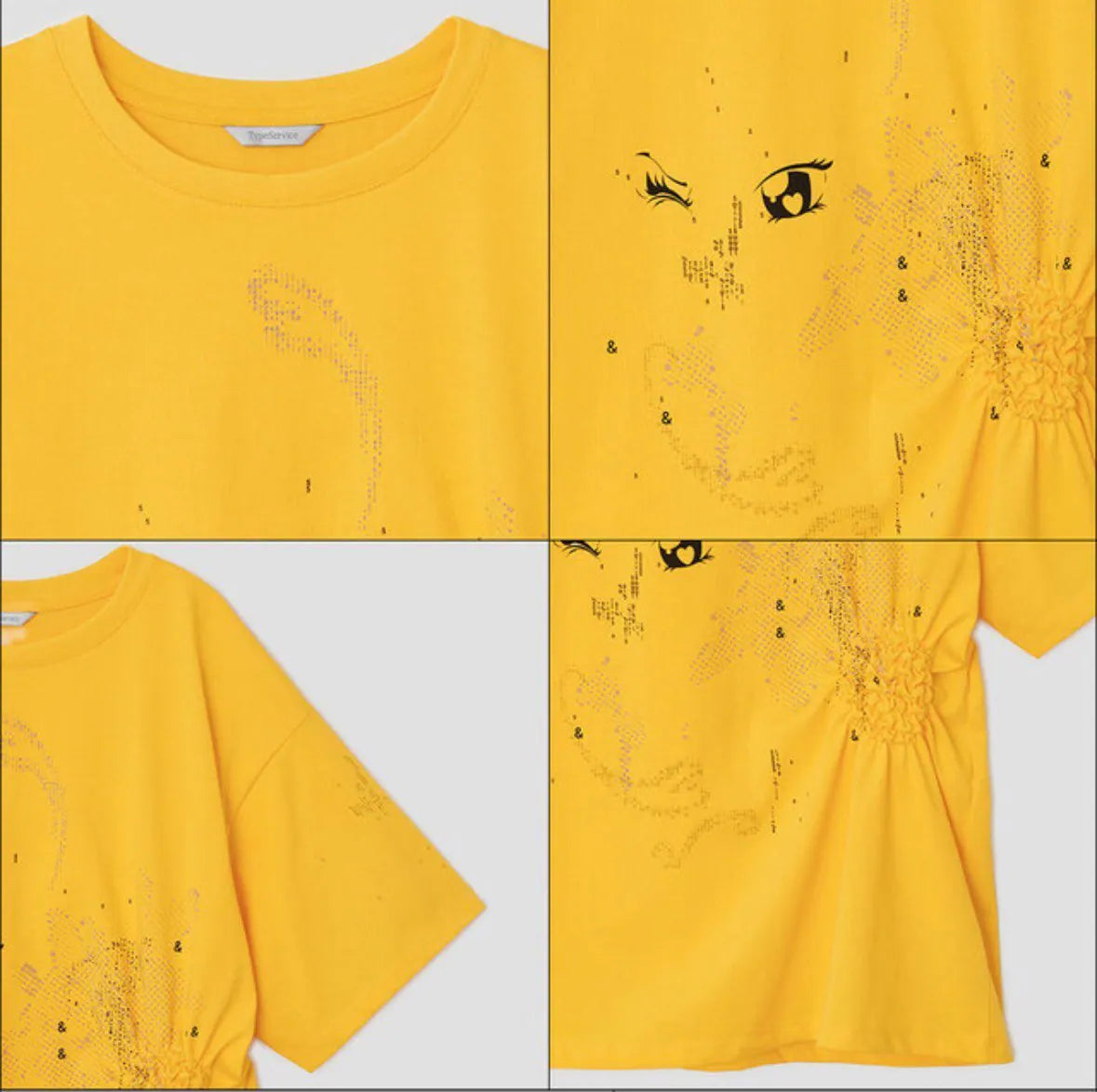 【typeservice】Scattered Ruched Top [Yellow / Charcoal / White]