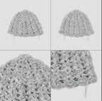 【typeservice】Shimmery Beaded Strap Beanie [Silver]
