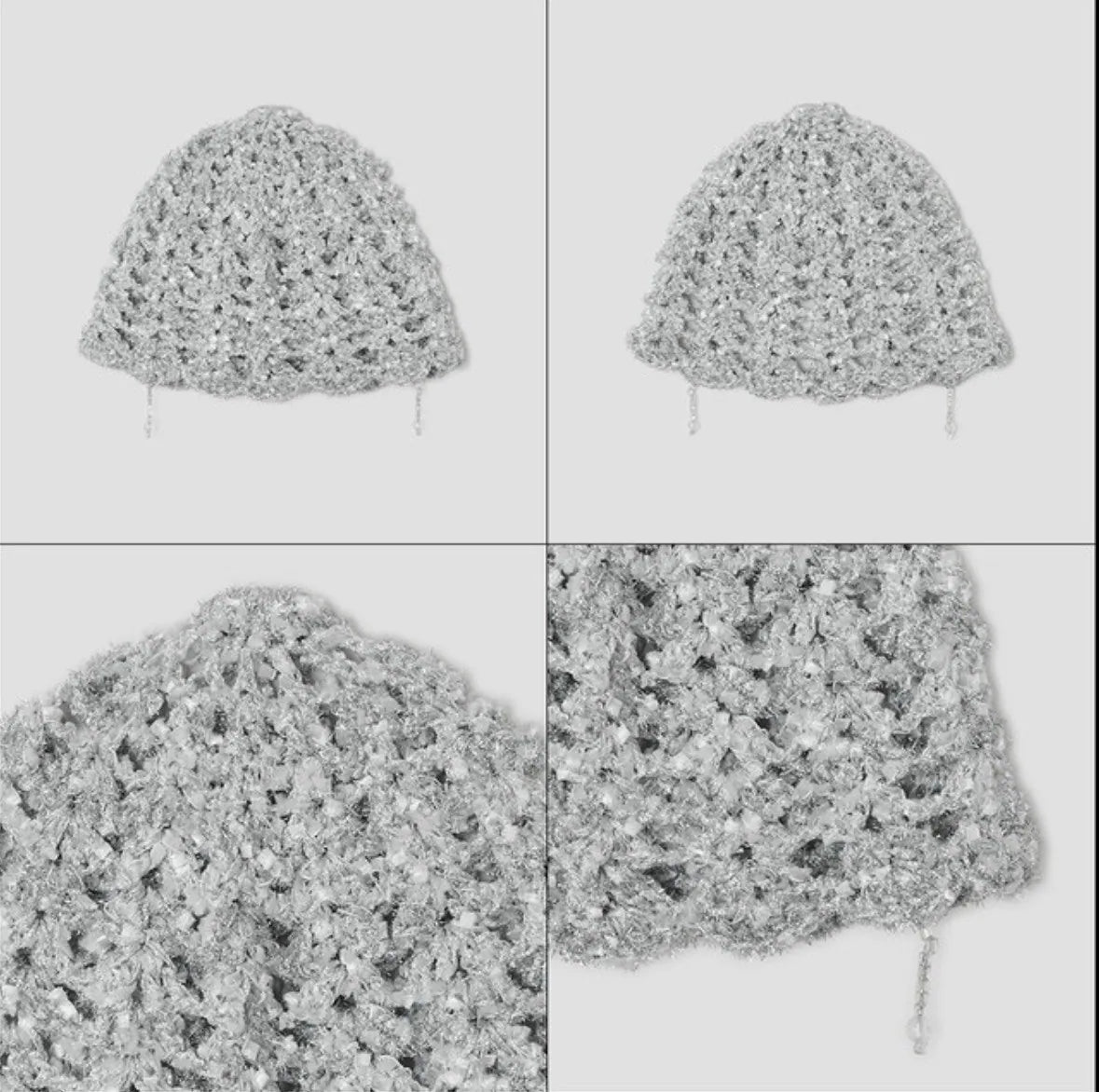 【typeservice】Shimmery Beaded Strap Beanie [Silver]