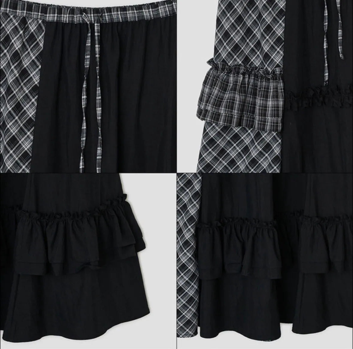 【typeservice】Check Panel Ruffle Skirt [Black]
