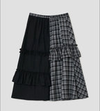 【typeservice】Check Panel Ruffle Skirt [Black]