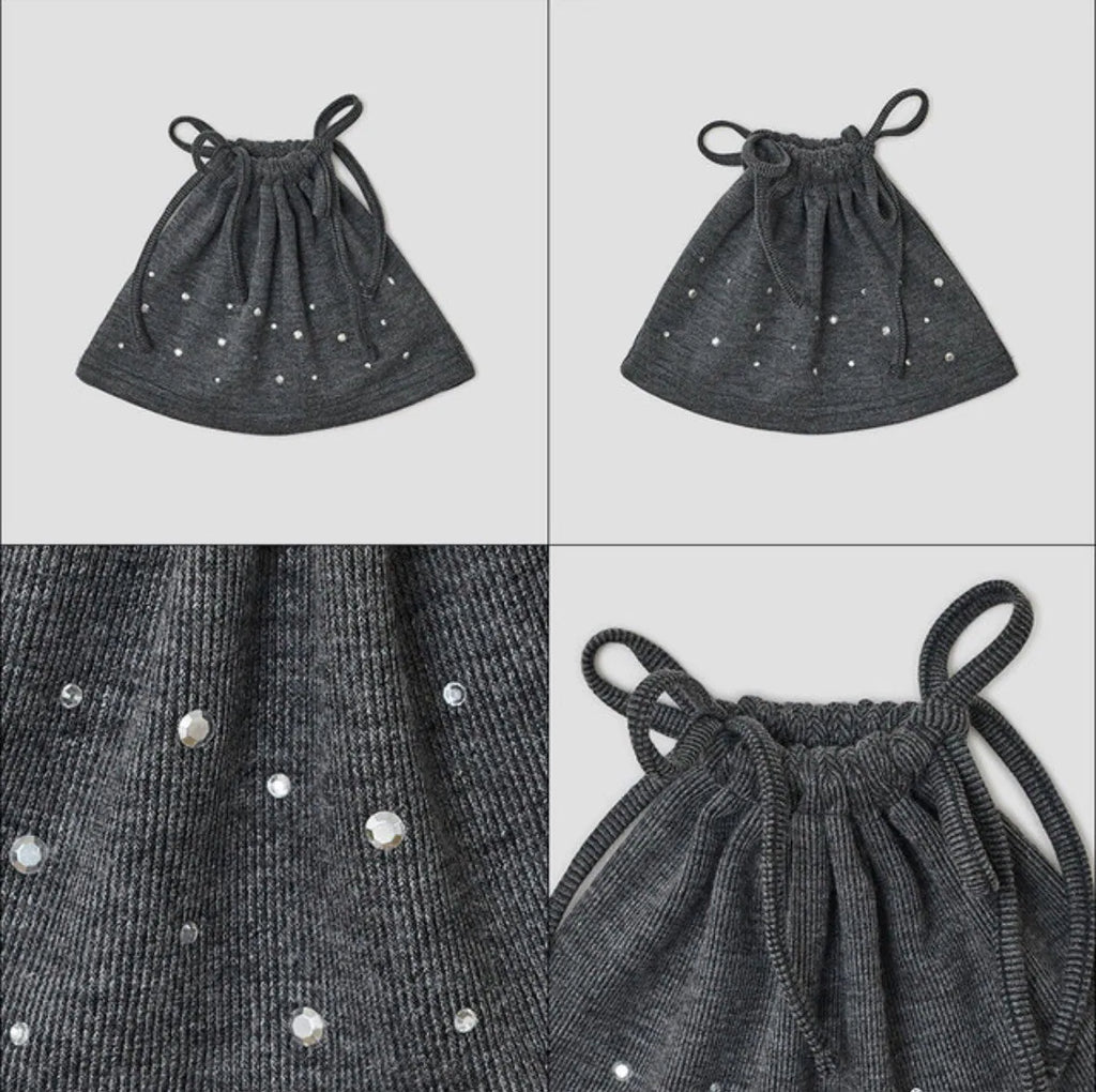 【typeservice】Hotfix Drawstring Beanie [Black / Charcoal]