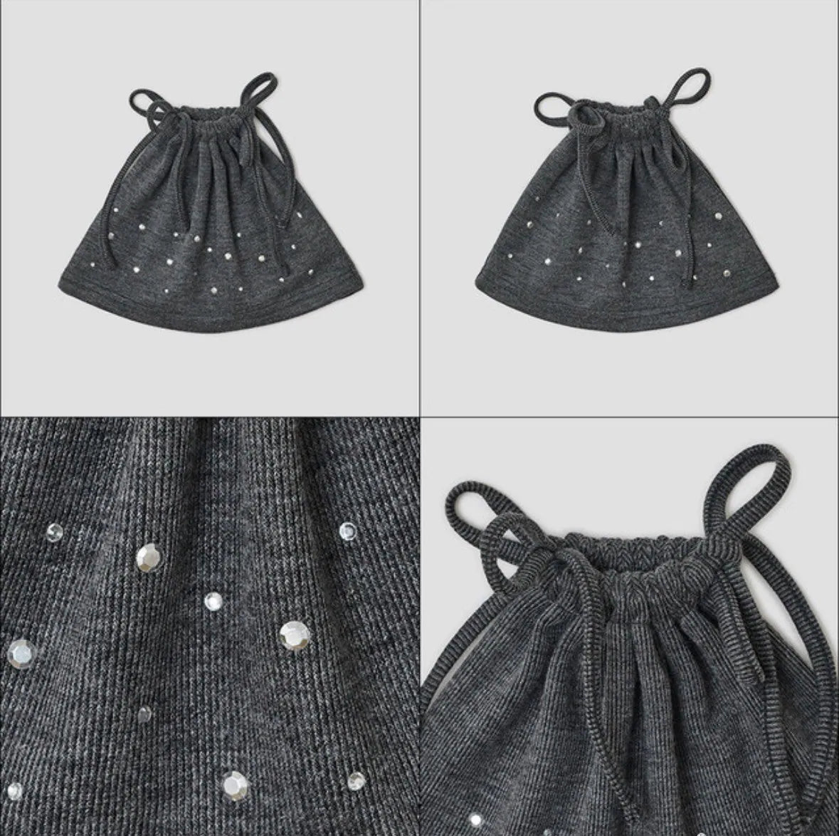 【typeservice】Hotfix Drawstring Beanie [Black / Charcoal]