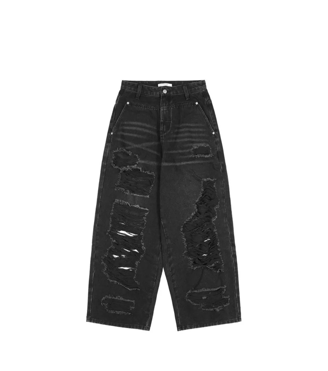 【Fancy Club】 WASHED DAMAGE DENIM PANTS [Black / Gray]
