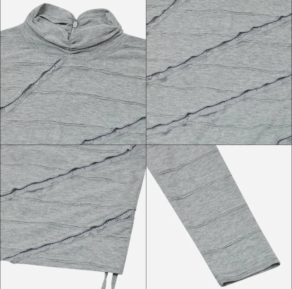 【typeservice】Lettuce Stitch Roll Neck Top [Gray]