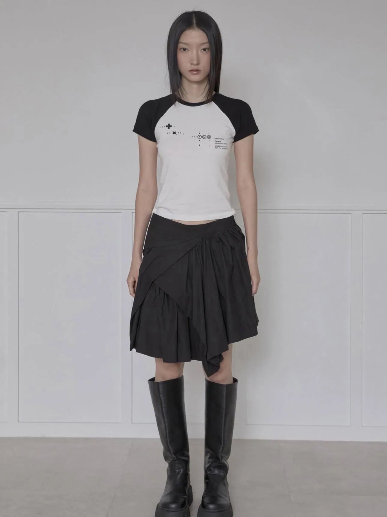 【Flare up】Asymmetrical Draped Layered Skirt （黑色現貨）