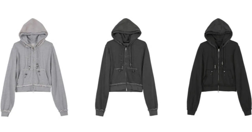 【Flare up】Layered Zip Hoodie  [Black / Gray / Charcoal]