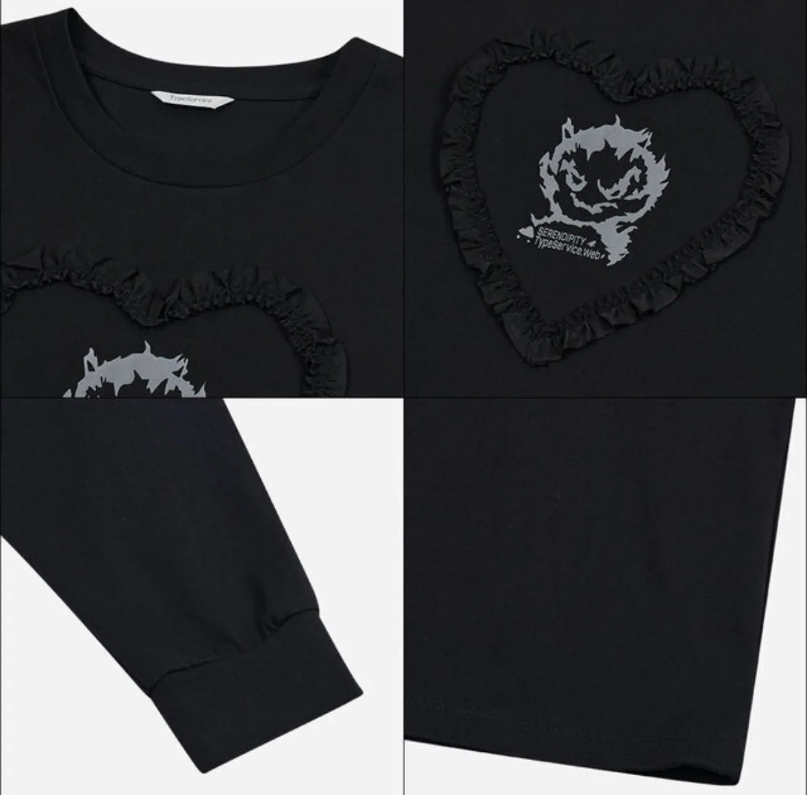 【typeservice】Edge Heart Top [Black / White]