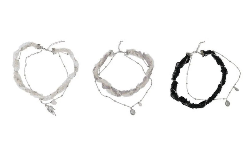 【Flare up】Braided Handmade Necklace [Black / White / Gray]