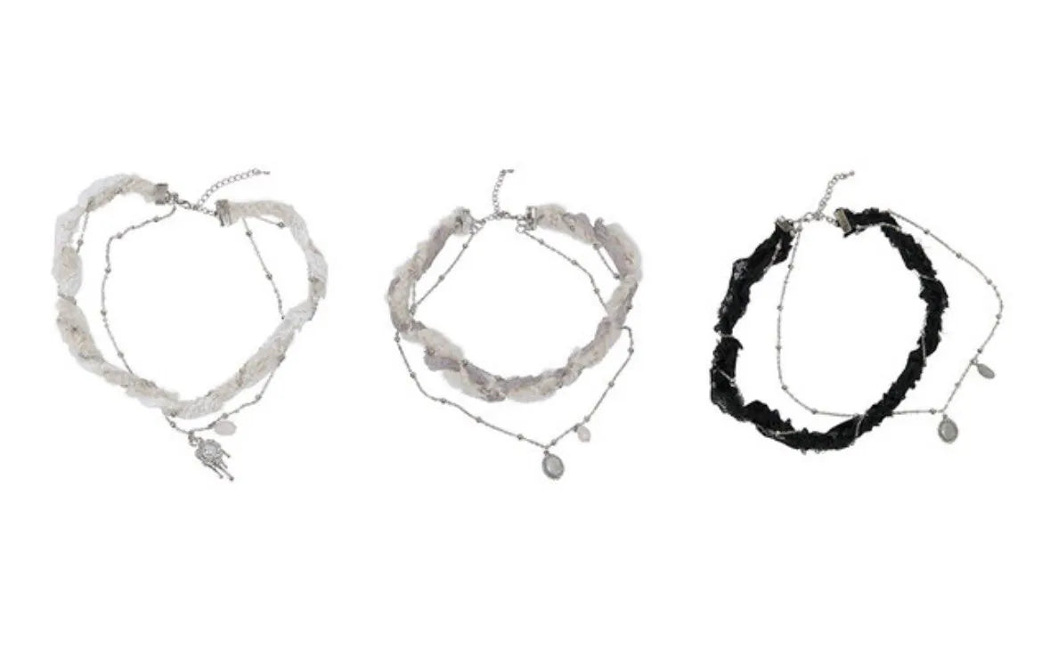 【Flare up】Braided Handmade Necklace [Black / White / Gray]