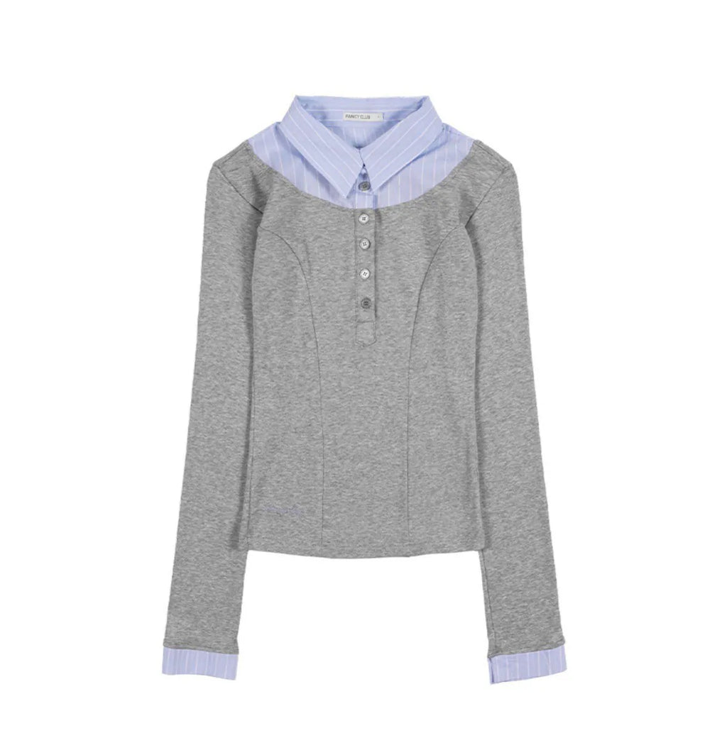 【Fancy Club】SHIRT LAYERED LONG SLEEVE [Gray / Black / Charcoal]