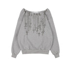 【Fancy Club】NECKLISS ONE-SHOULDER SWEATSHIRT [Gray / Black]