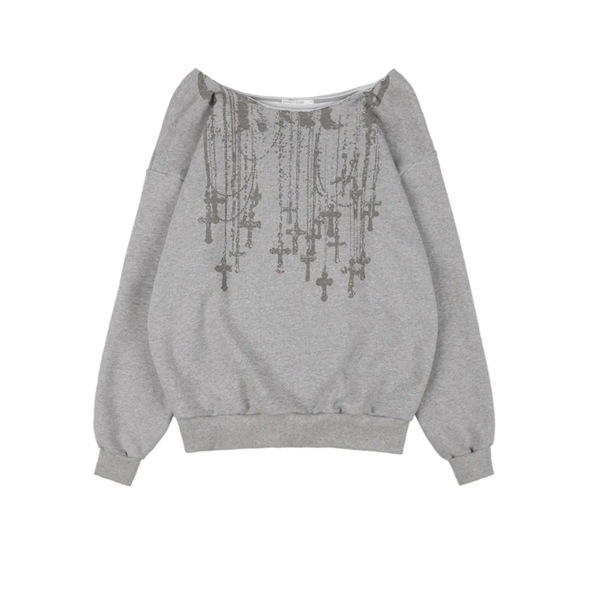 【Fancy Club】NECKLISS ONE-SHOULDER SWEATSHIRT [Gray / Black]