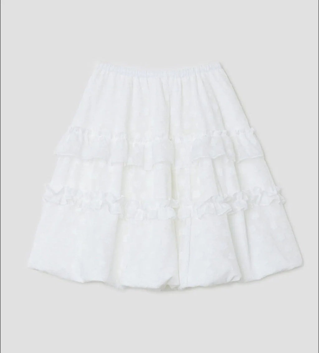 【typeservice】 Layered Volume Lace Skirt [White / Black]