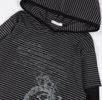【Fancy Club】STRIPE LAYERED HOODIE [Beige / Black]
