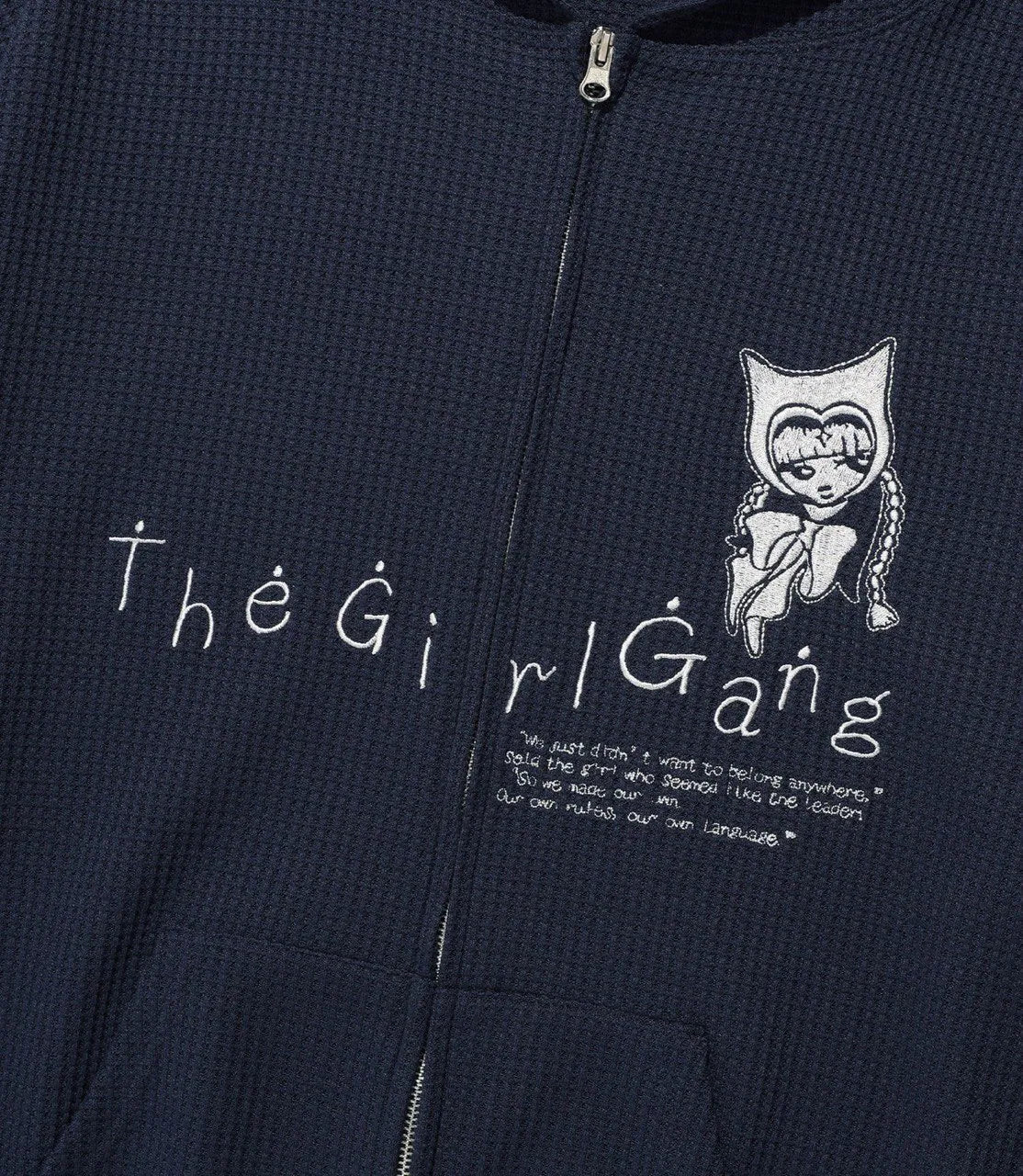 【niceghostclub】the girl gang waffle hoodie zipup [beige / navy]