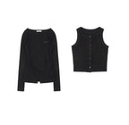 【Fancy Club】3-WAY BUTTON LAYERED LONG SLEEVE [Black / Beige]