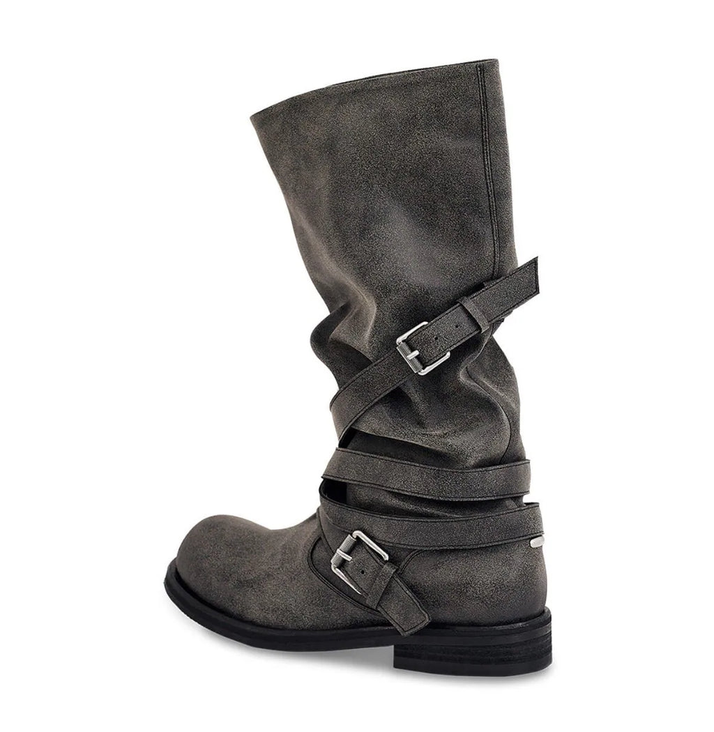 【NEGATIVETHREE】Slouchy Long Boots [Dusty Grey]
