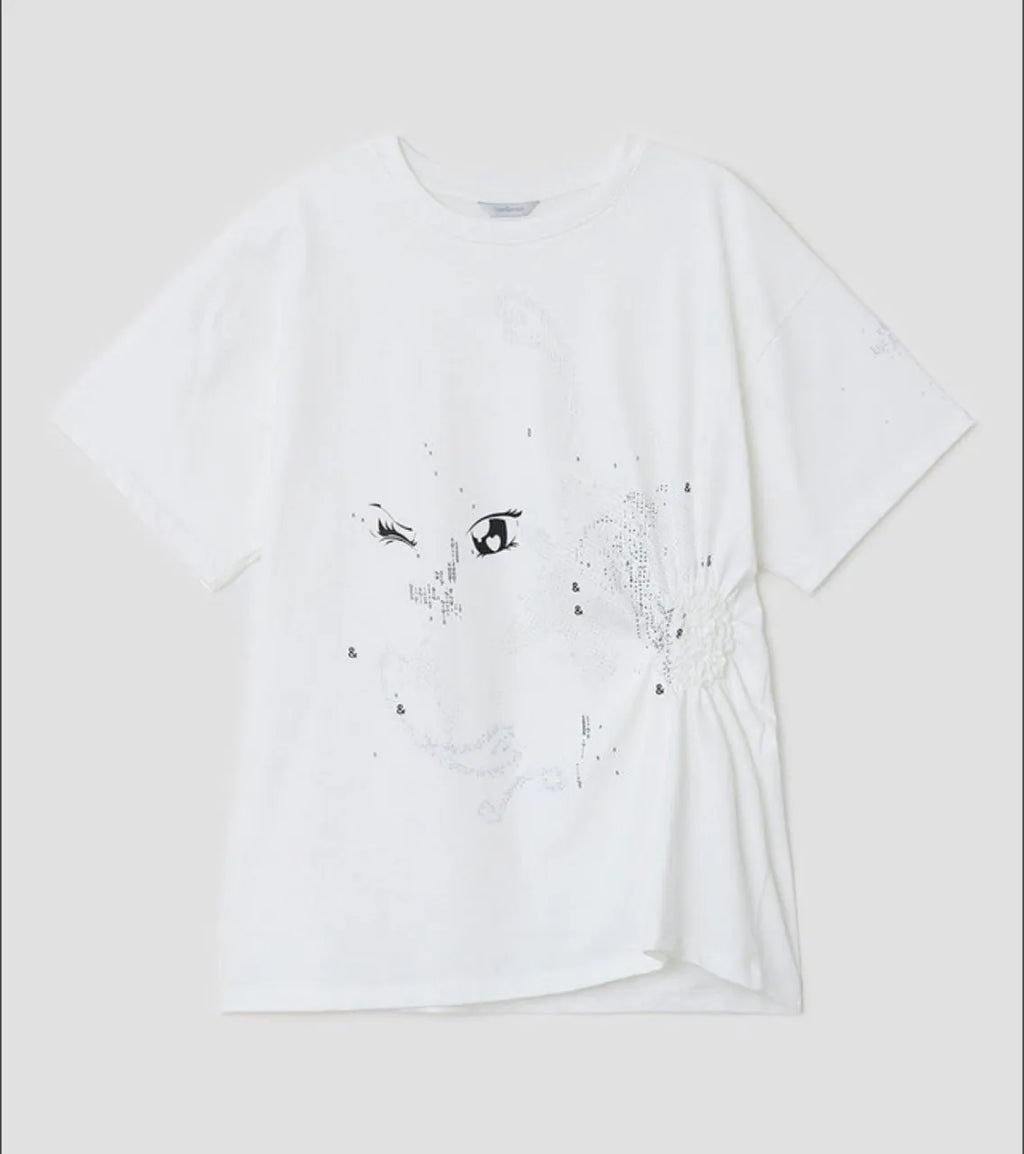 【typeservice】Scattered Ruched Top [Yellow / Charcoal / White]
