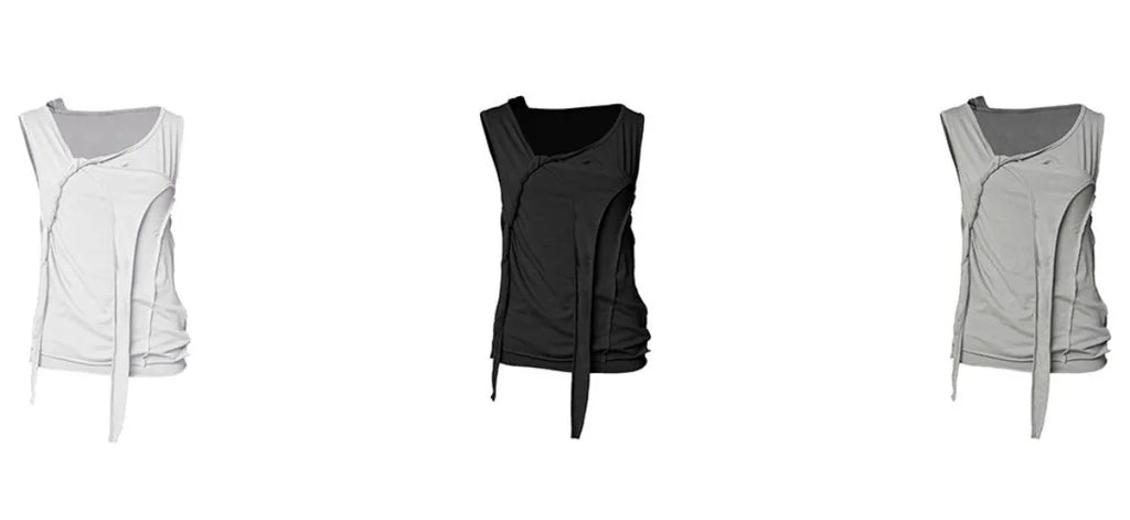 【Flare up】3-Layered Braided Sleeveless [Black / White / Gray]