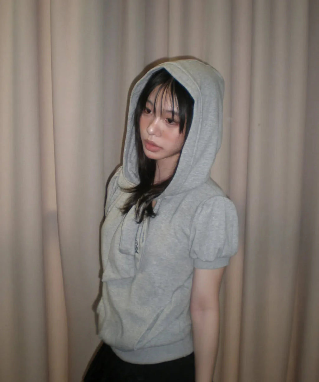 【Fancy Club】PUFF ROUND SCARF HOODIE [Gray]