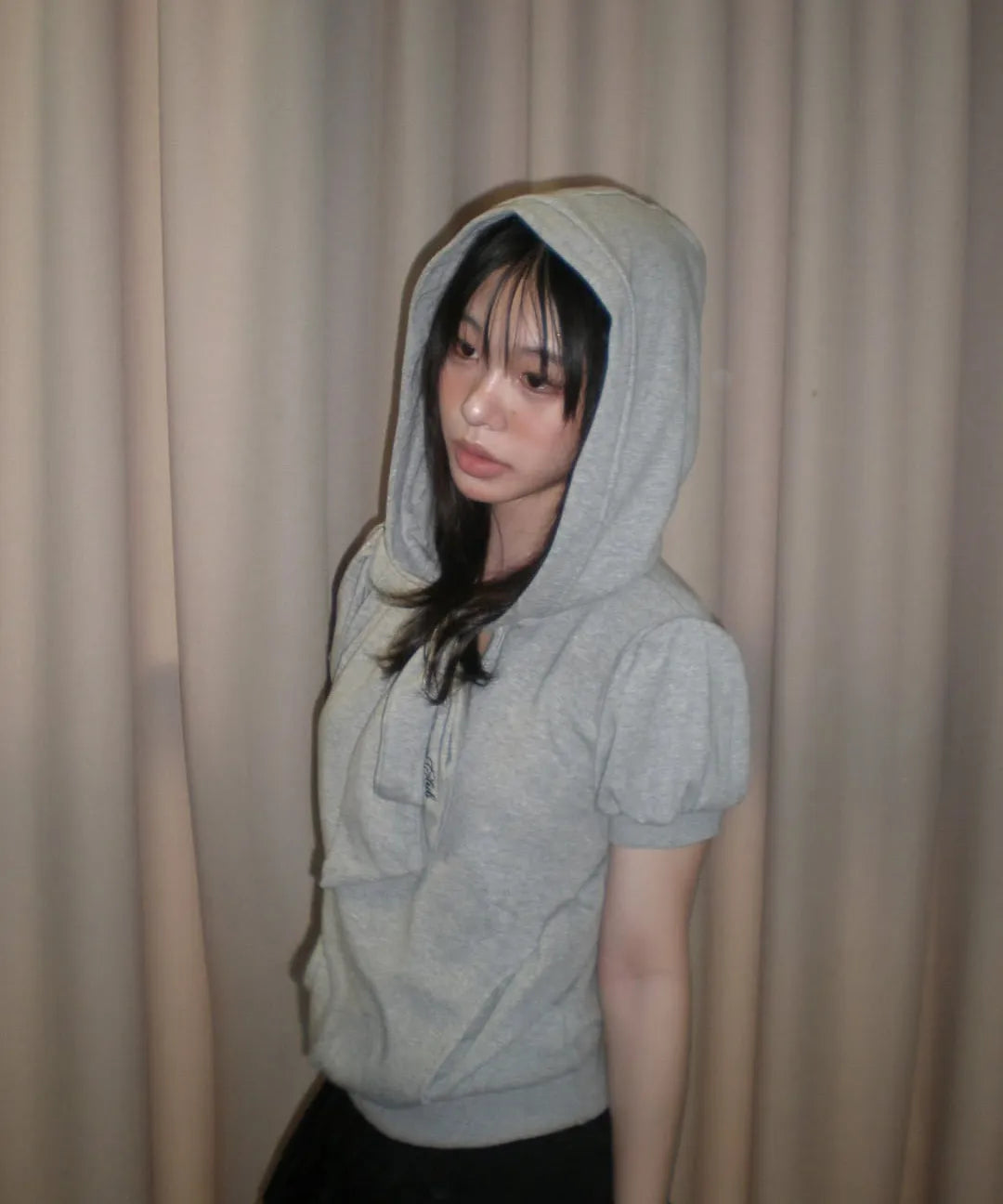 【Fancy Club】PUFF ROUND SCARF HOODIE [Gray]