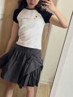 【Flare up】Asymmetrical Draped Layered Skirt （黑色現貨）