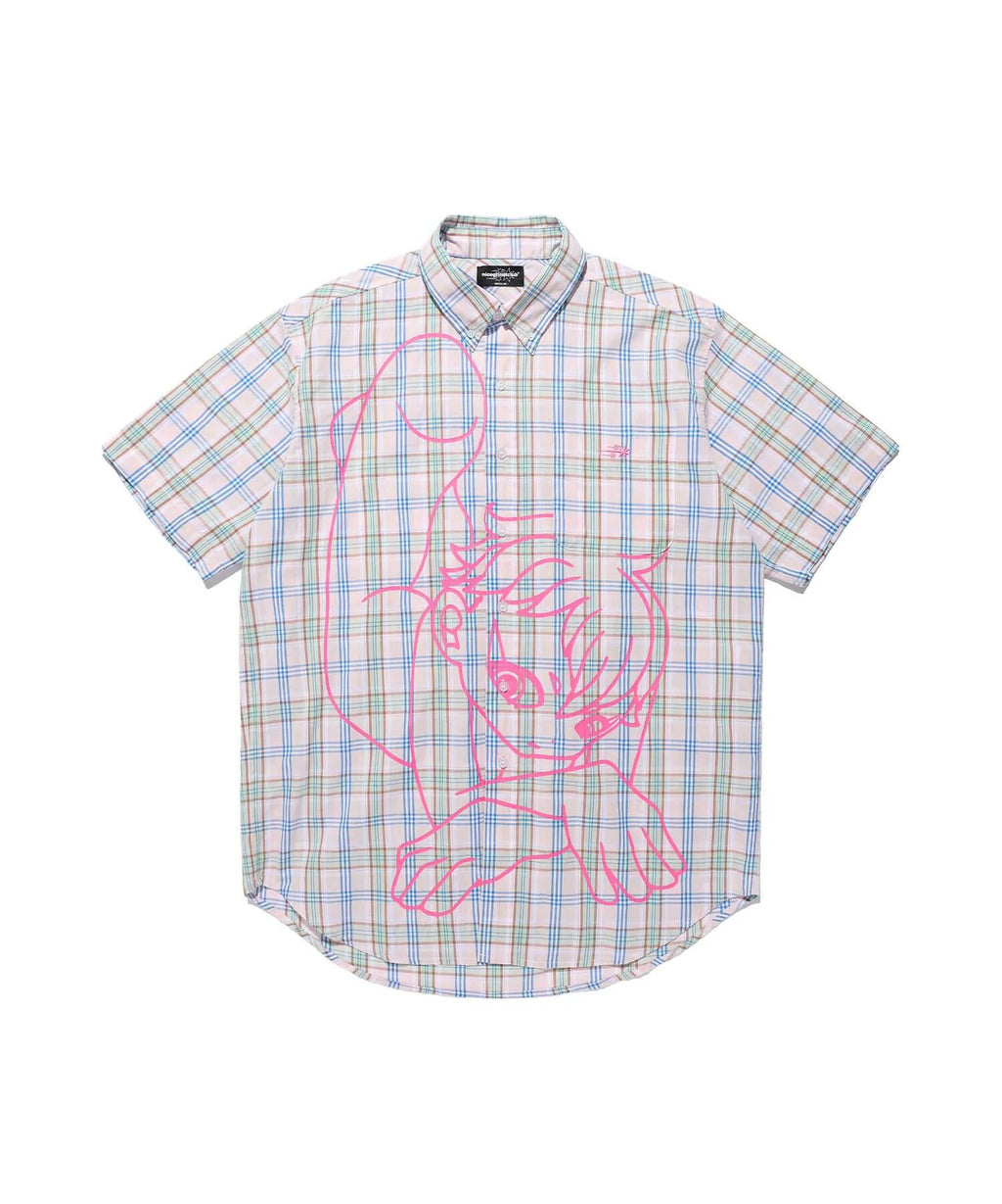 【niceghostclub】angel check big big half shirt [ blue / pink ]