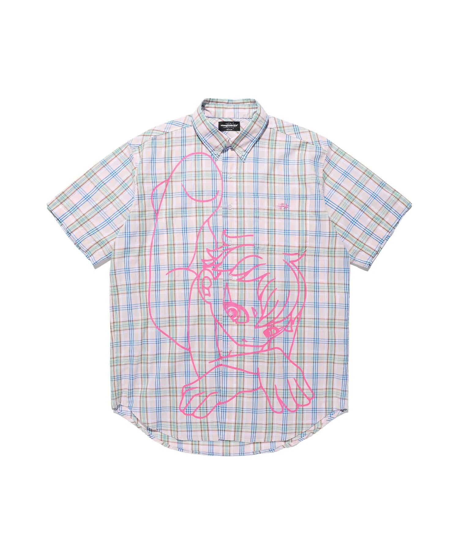 【niceghostclub】angel check big big half shirt [ blue / pink ]