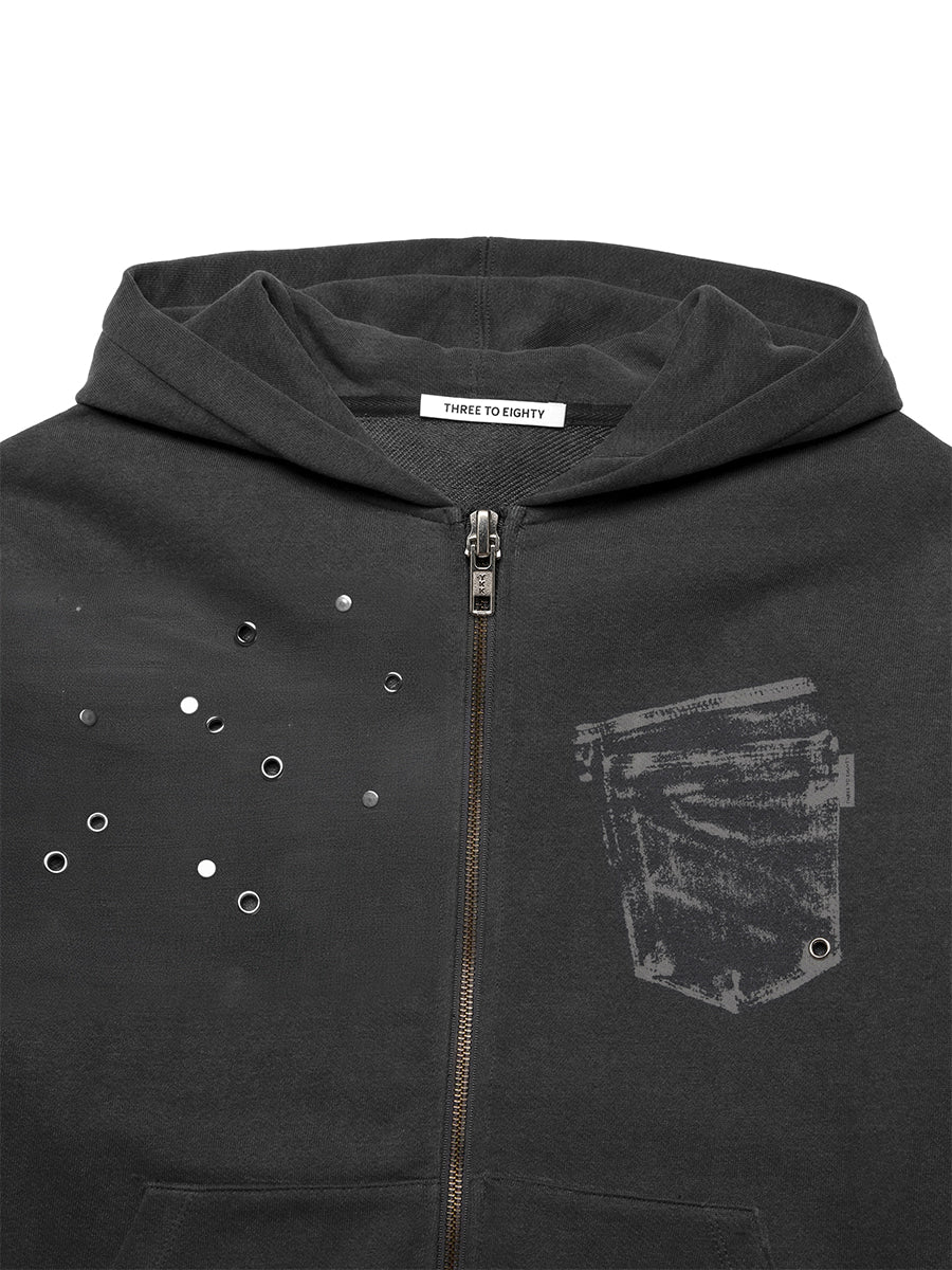 【3hreeto8ighty】EYELET POCKET HOODIE ZIP-UP - 2 colors
