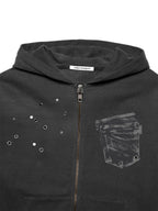 【3hreeto8ighty】EYELET POCKET HOODIE ZIP-UP - 2 colors