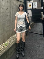 【WWG】V領蕾絲長版短袖 - 4 colors
