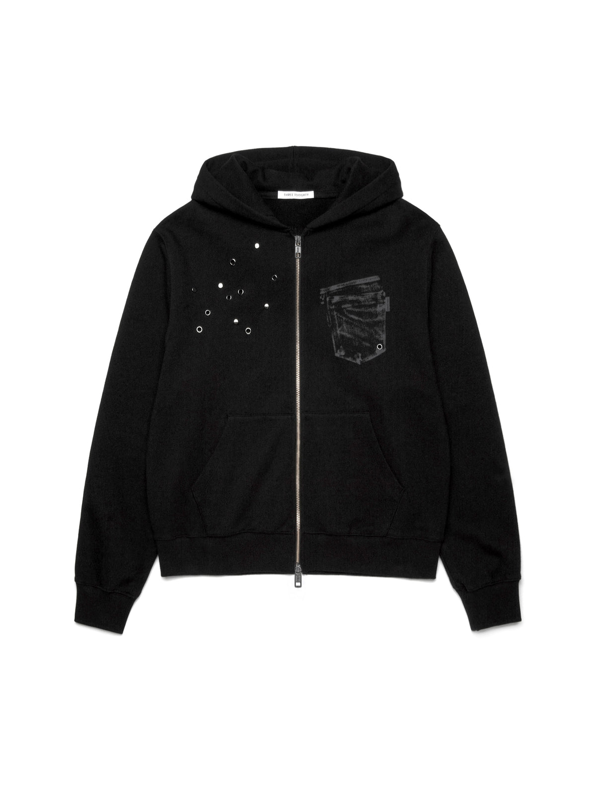 【3hreeto8ighty】EYELET POCKET HOODIE ZIP-UP - 2 colors