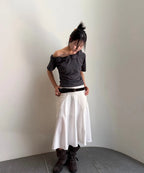 【kijun】Twist One-Shoulder Top [Off-White / Charcoal]