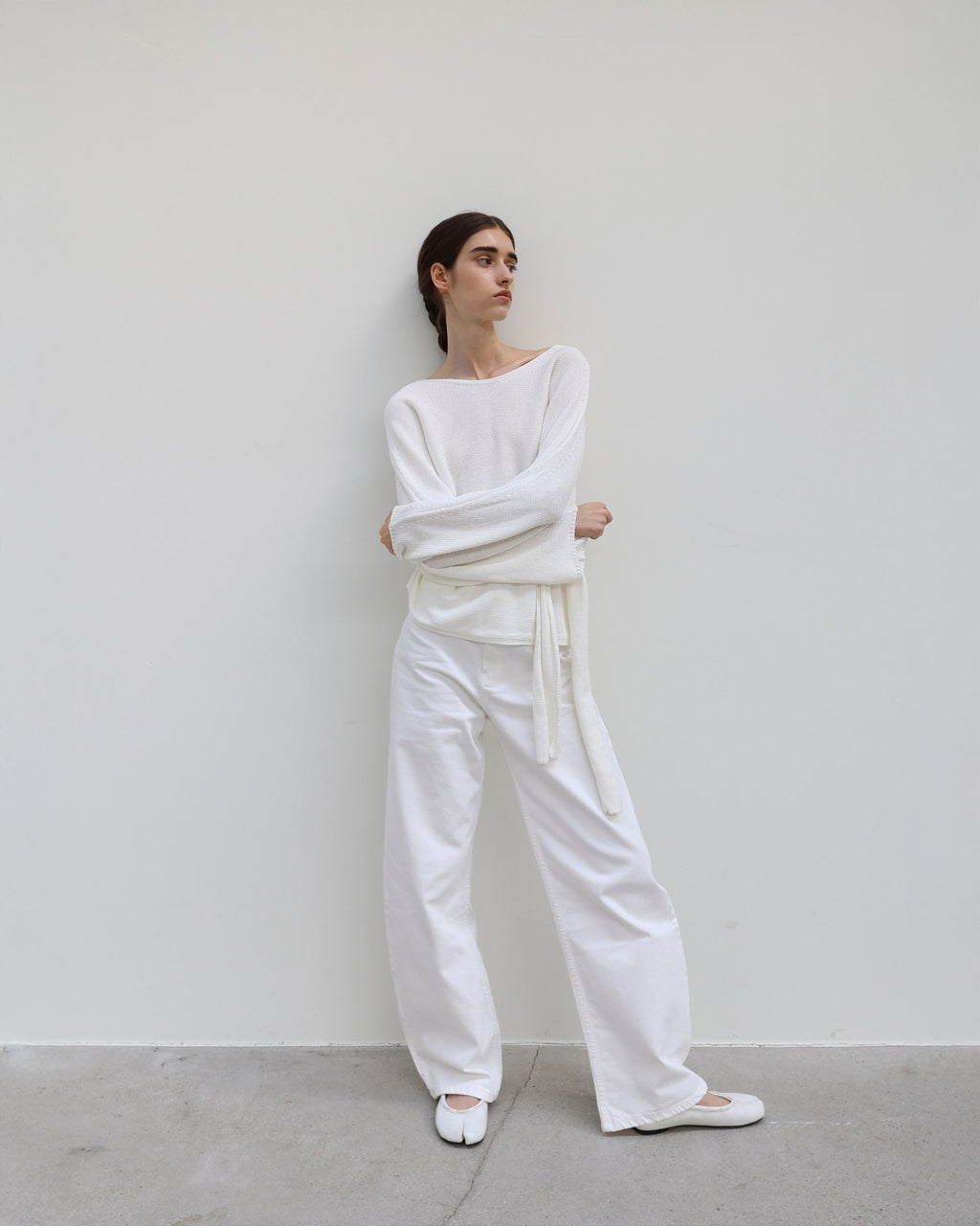 【PAES】Leather String Vintage Flat  [ White / Black ]