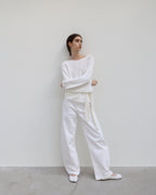 【PAES】Leather String Vintage Flat  [ White / Black ]