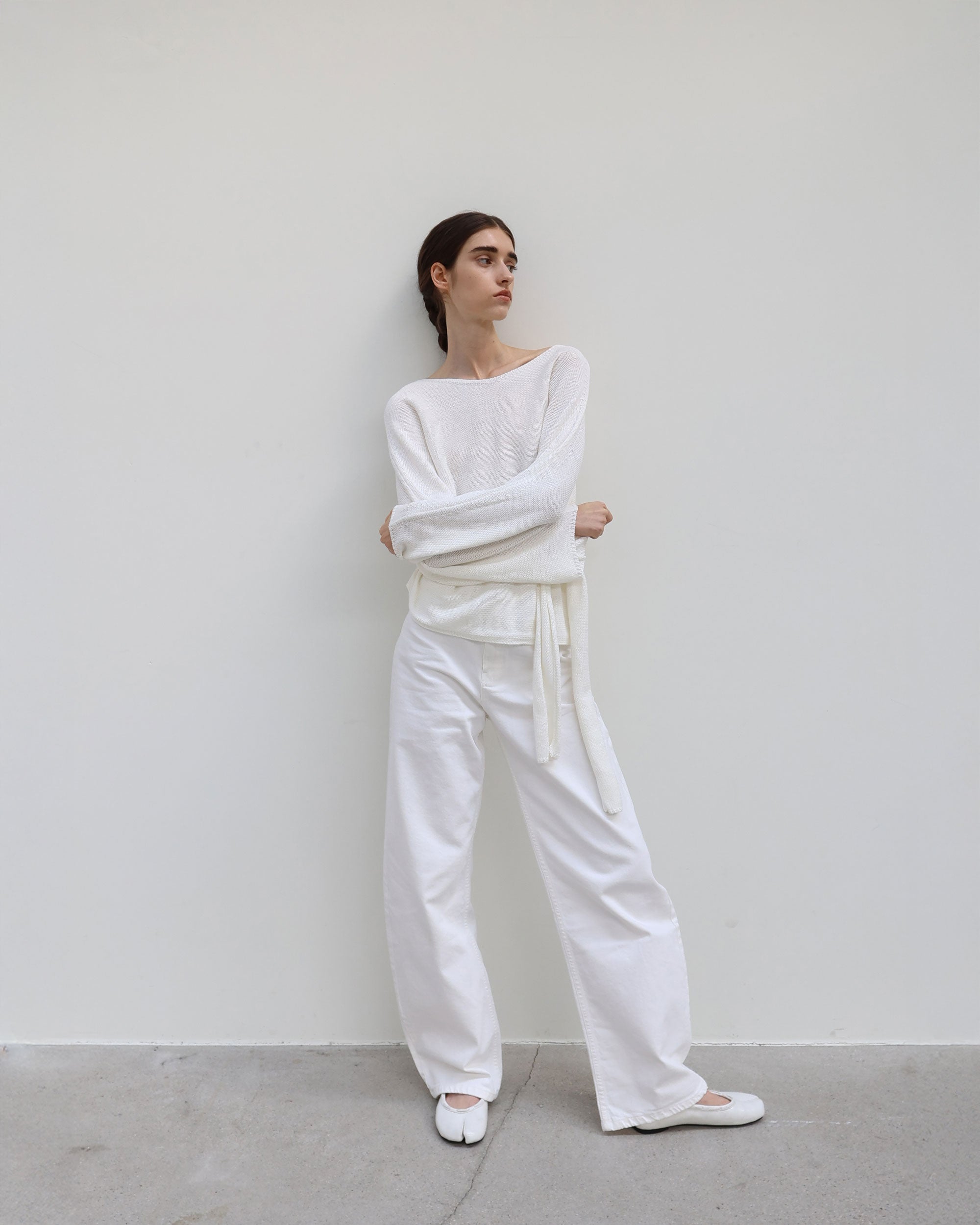 【PAES】Leather String Vintage Flat  [ White / Black ]