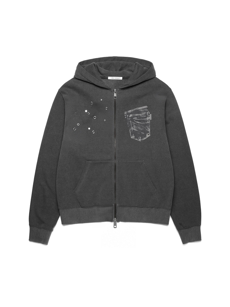 【3hreeto8ighty】EYELET POCKET HOODIE ZIP-UP - 2 colors