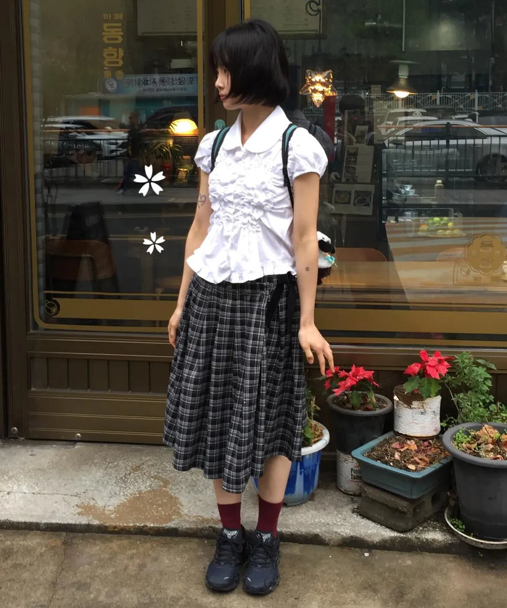 【Flare up】Cloud Puff Blouse [Black / White]