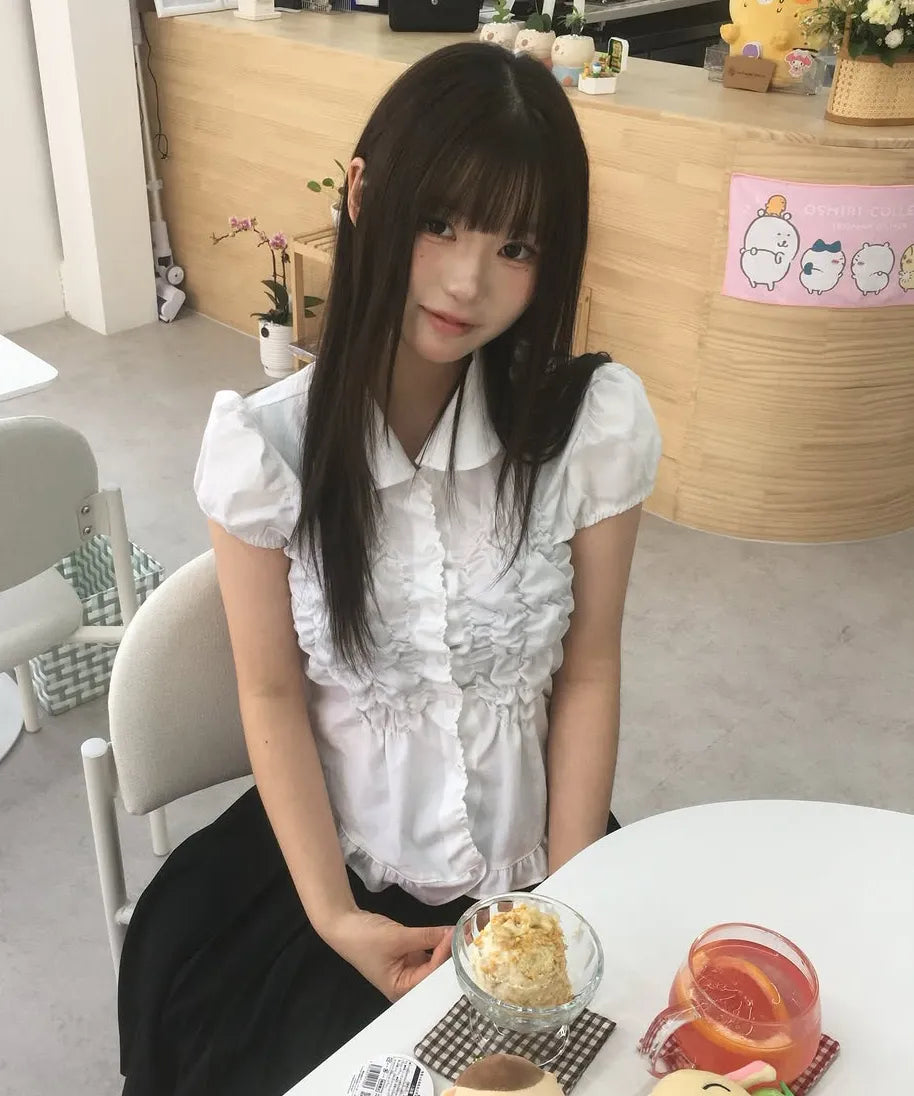 【Flare up】Cloud Puff Blouse [Black / White]