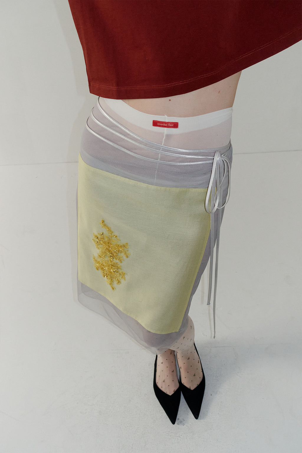 【overdue flair】BEADED LAYERED WRAP SKIRT - YELLOW/BLUE