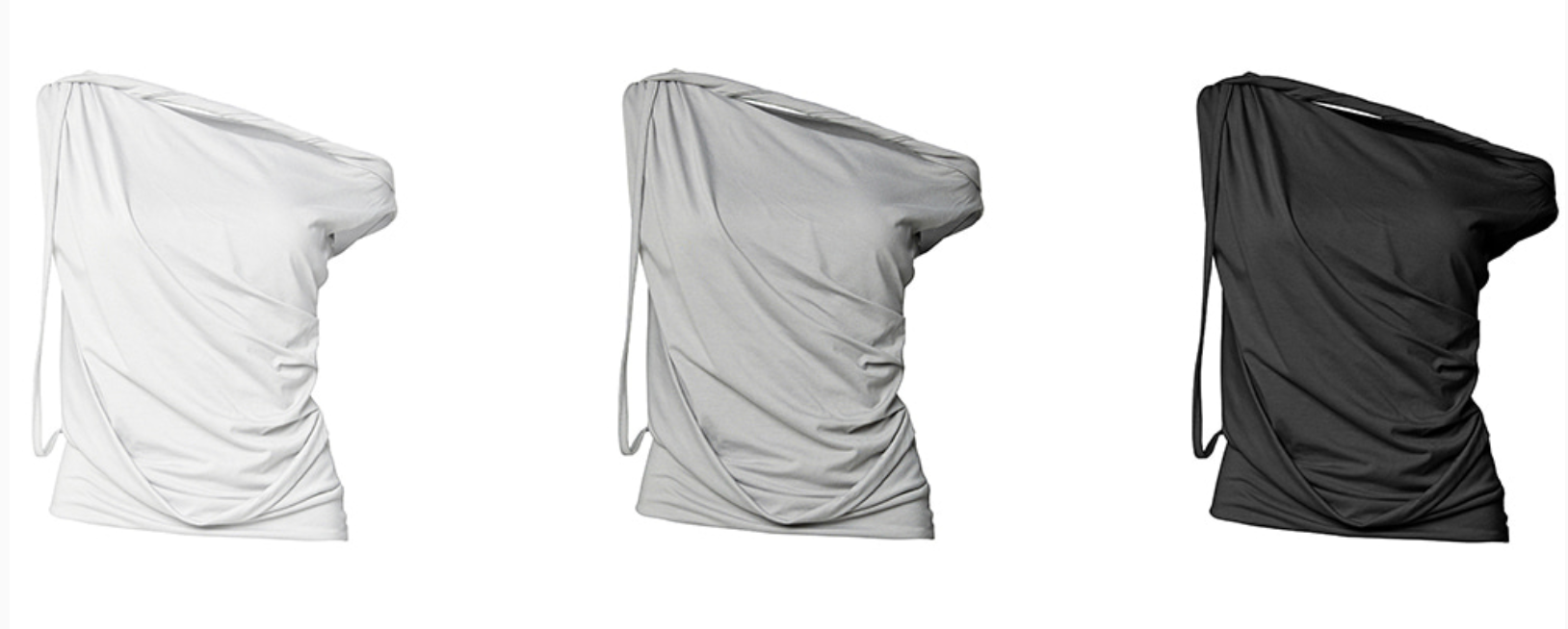 【Flare up】Braided Drape One-Shoulder Top  [Black / White]